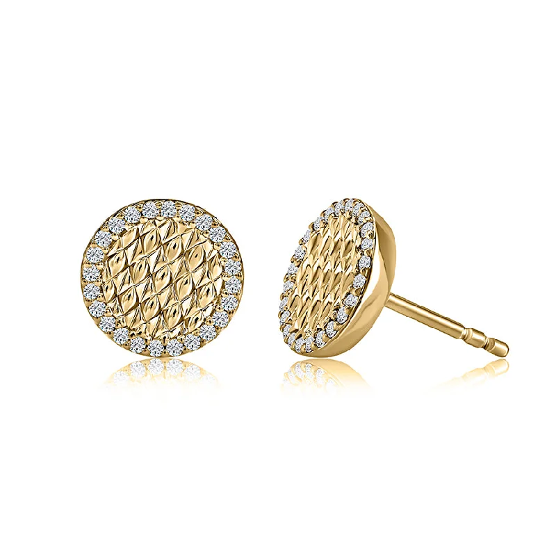 Women’s oval earrings-A. Jaffe 14K Yellow Gold 0.24cttw. Diamond Border w/ Quilted Center Stud Earrings