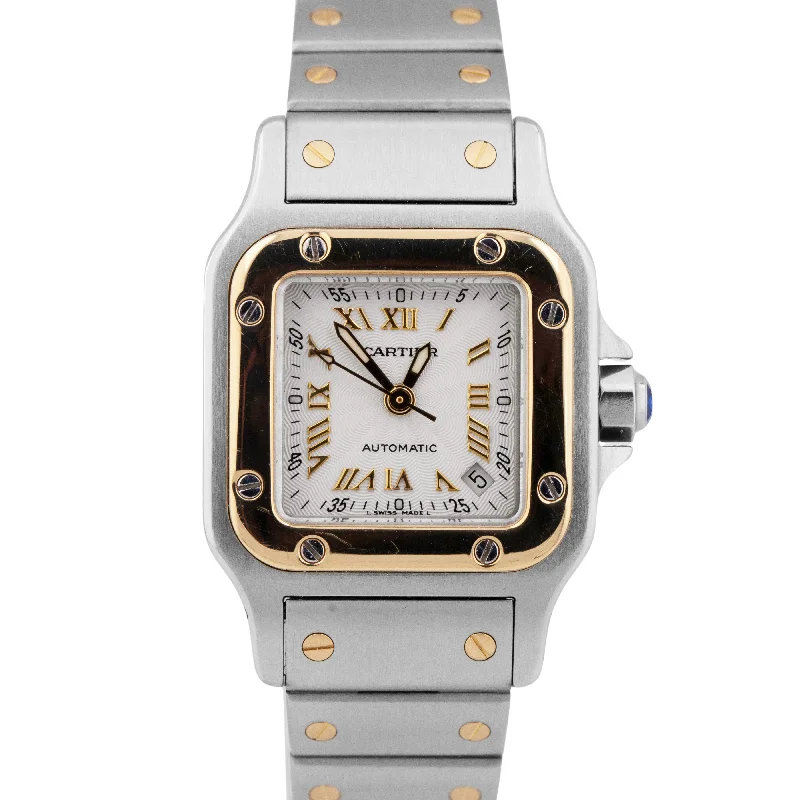 Unisex big dial watches-Papers Ladies Cartier Santos Galbee 24mm Two-Tone Gold Automatic Watch 2423 BOX