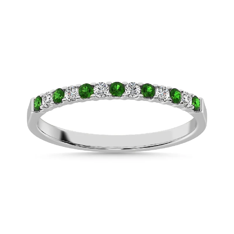 Women’s luxurious engagement rings-14K White Gold 1/4 Ctw Tsavorite & Diamond Machine Band