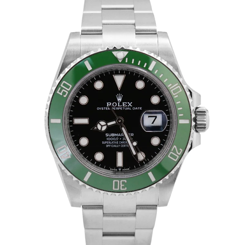 Unisex smartwatches for fitness-MINT 2024 PAPERS Rolex Submariner Date GREEN KERMIT Ceramic 41mm 126610 LV BOX