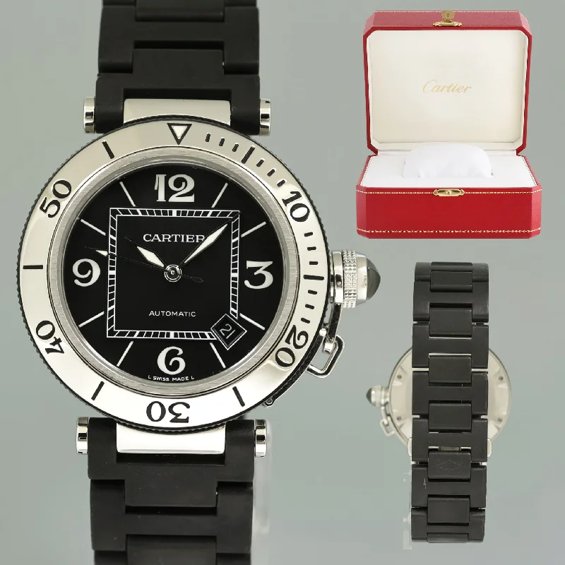 Unisex high-tech smartwatches-Cartier Pasha 40mm 2790 Steel Black Dive Bezel 40mm Diver Watch