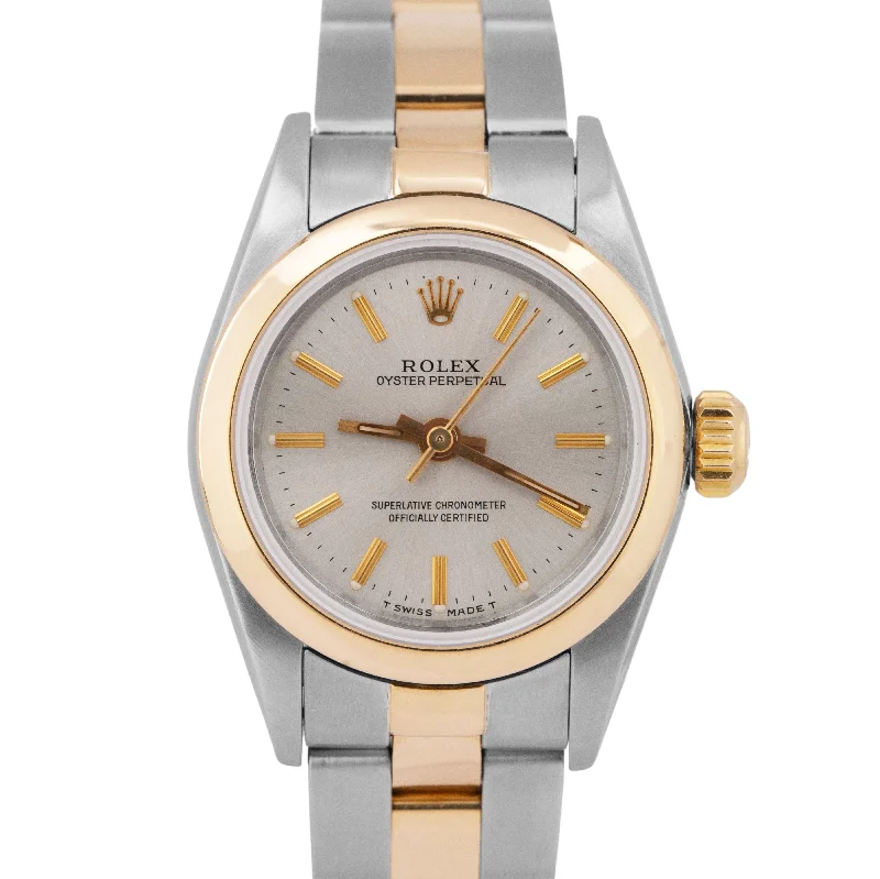 Unisex quartz watches-MINT PAPERS Ladies Rolex Oyster Perpetual 24mm Two-Tone Gold Silver 67183 BOX