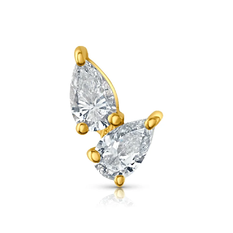 Women’s yellow diamond engagement rings-SINGLE PEAR DUO DIAMOND FLAT BACK STUD, 14kt Gold