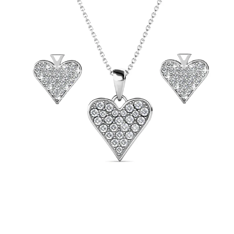 Women’s custom earrings-Cecilia 18k White Gold Heart Necklace and Stud Earrings Jewelry Set with Crystals