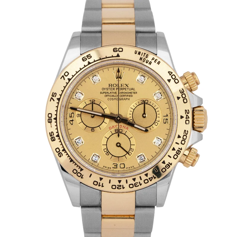 Unisex chronograph watches-Rolex Daytona Champagne DIAMOND Two-Tone 18K Yellow Gold Stainless Steel 116503