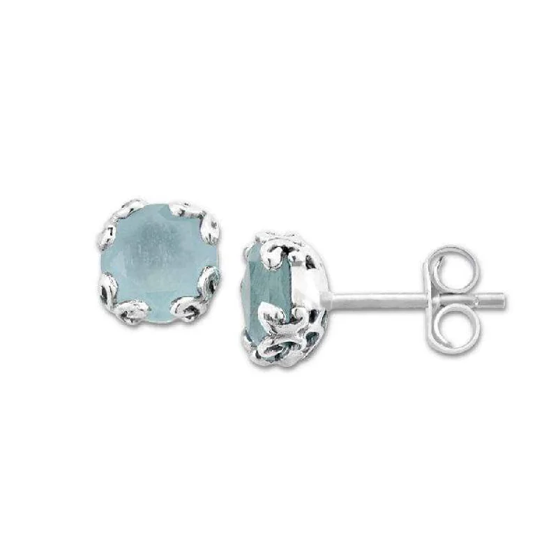 Women’s pearl earrings-Samuel B. Aquamarine Birthstone Glow Stud Earrings - March