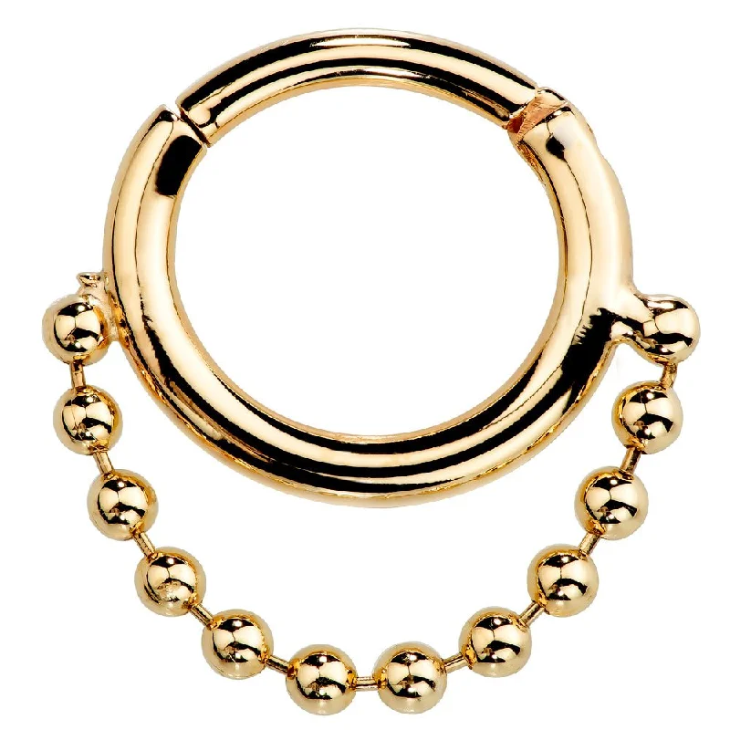 Women’s circle pendant necklaces-Beaded Chain 14K Gold Hinged Segment Clicker Ring