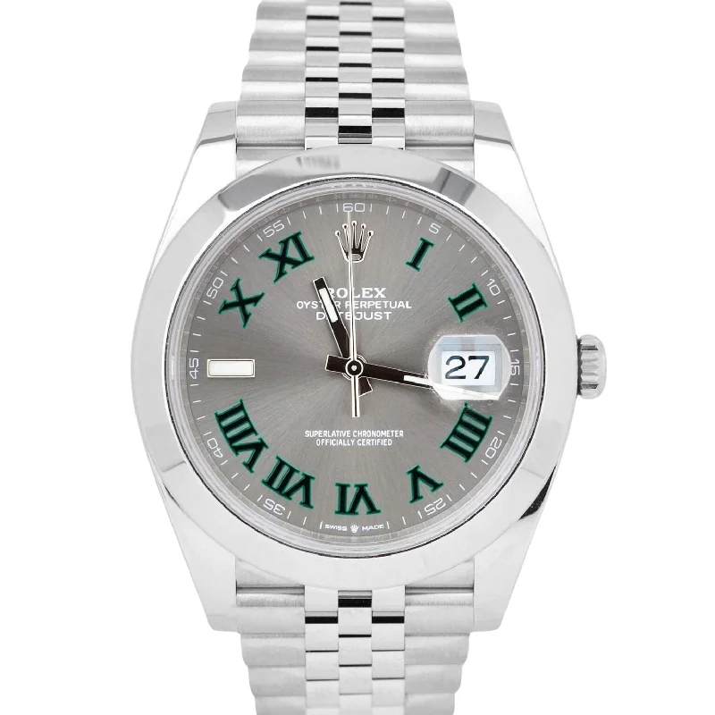 Unisex silver watches-BRAND NEW 2024 PAPERS Rolex DateJust 41 WIMBLEDON Steel 41mm JUBILEE 126300 BOX