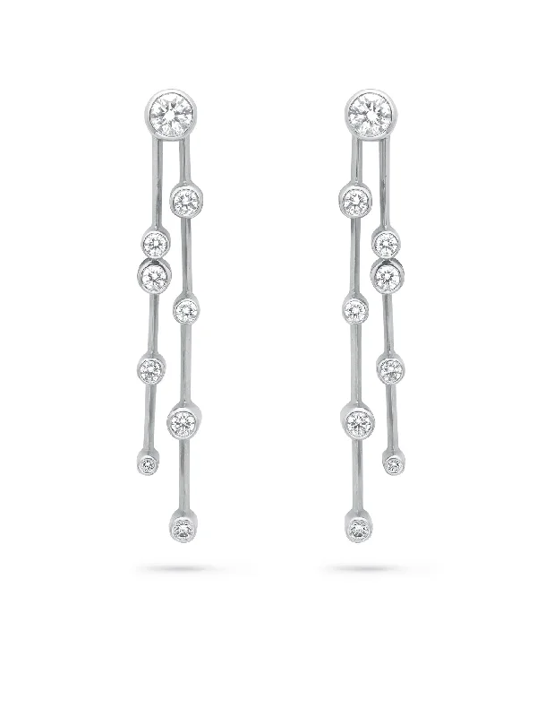 Women’s stud earrings-Raindance Long Platinum Diamond Earrings