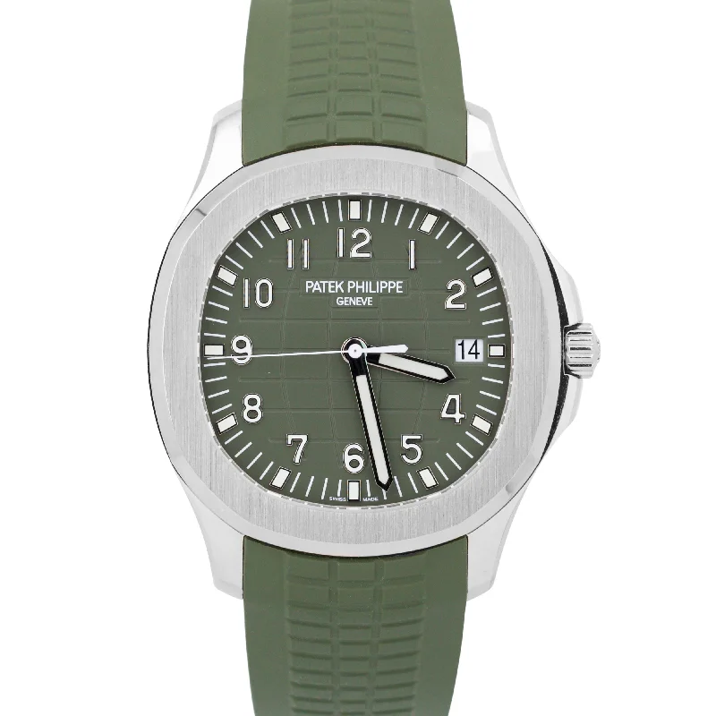 Unisex luxury smartwatches-MINT Patek Philippe Aquanaut GREEN 18K White Gold Rubber 42.2mm Watch 5168G-010