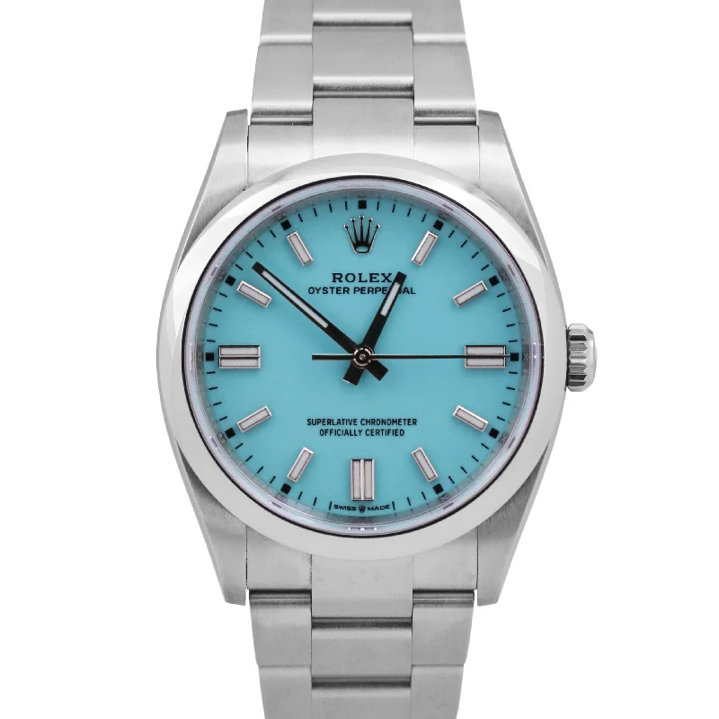 Unisex large face digital watches-MINT 2023 PAPERS Rolex Oyster Perpetual TURQUOISE Blue 36mm Watch 126000 BOX