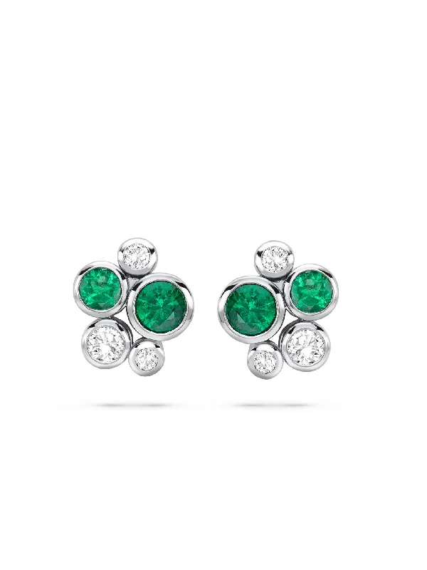 Women’s matching earrings sets-Raindance Classic Cluster Emerald Platinum Stud Earrings