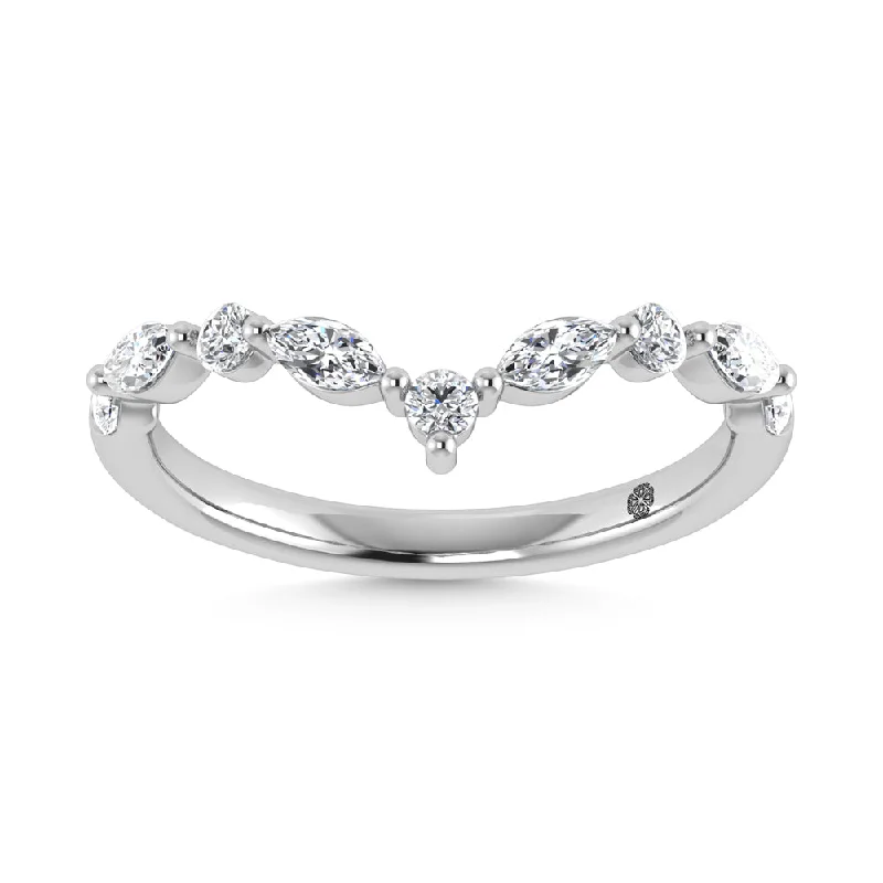 Women’s classic diamond engagement rings-14K White Gold Lab Grown Diamond 1/2 Ct.Tw. Round and Marquse Chevron Band