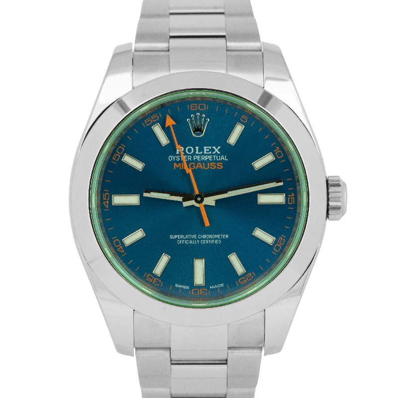 Unisex wooden watches-2022 NEW PAPERS Rolex Milgauss Z-Blue Green 40mm 116400 GV Stainless Watch BOX