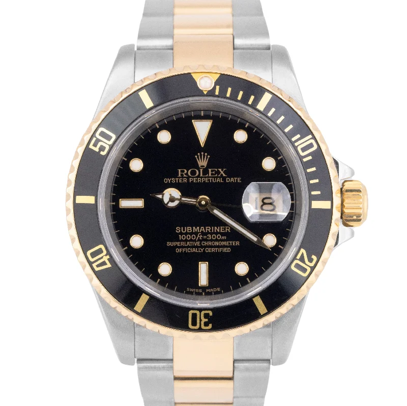 Unisex silicone strap watches-2000 Rolex Submariner Date 18K GOLD BUCKLE Black SEL Steel 40mm Watch 16613