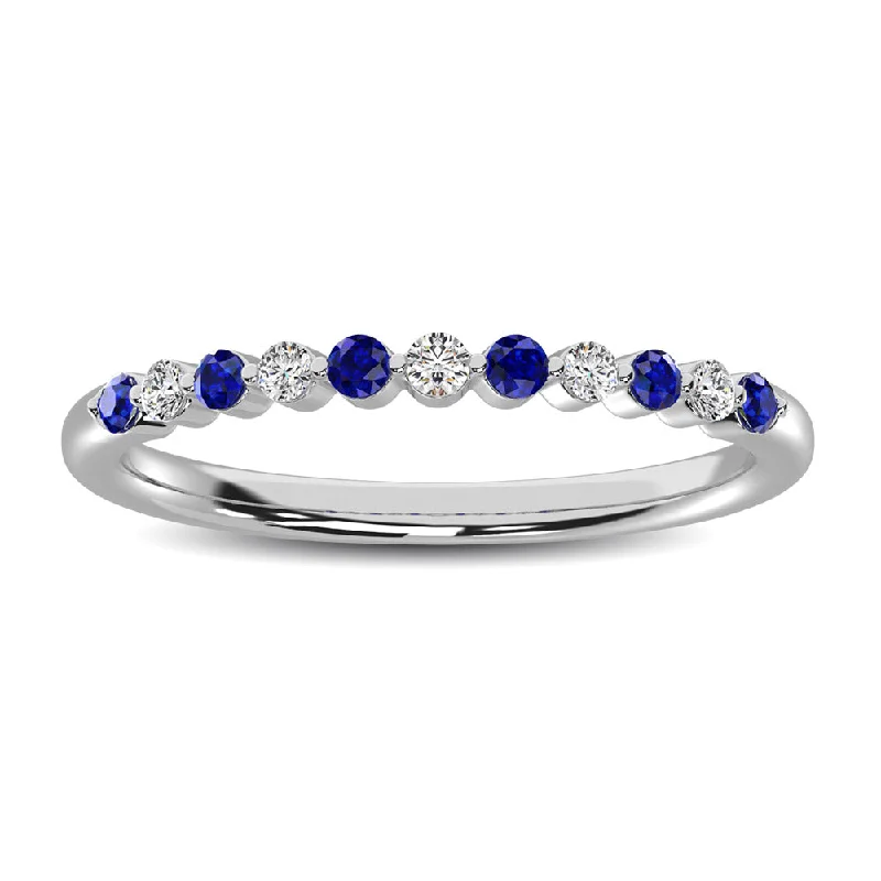 Women’s silver engagement rings-14K White Gold Alternate Diamond 1/4 Ctw and Blue Saphire Ring