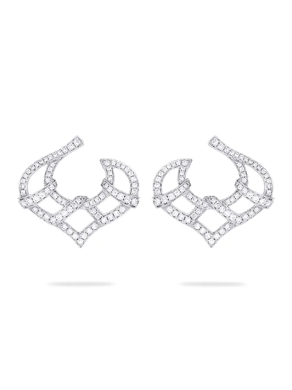 Women’s sterling silver earrings-Woodland Pavé Diamond Platinum Earrings