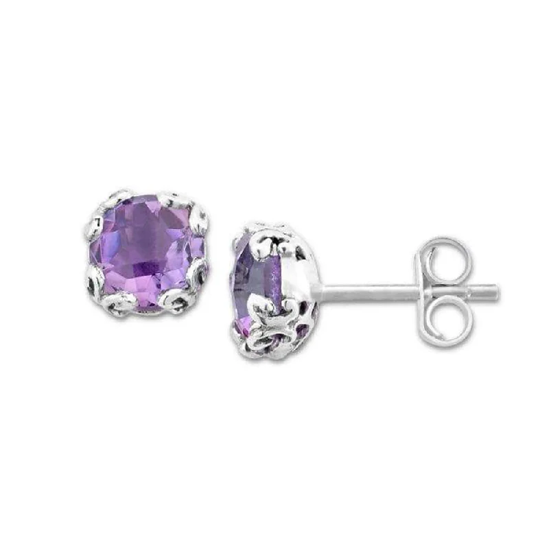 Women’s heart-shaped earrings-Samuel B. Amethyst Birthstone Glow Stud Earrings - February