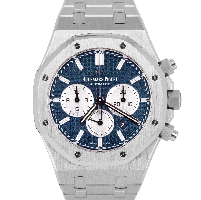 Unisex bright dial watches-MINT PAPERS Audemars Piguet Royal Oak Chronograph BLUE 41mm Steel 26331ST BOX