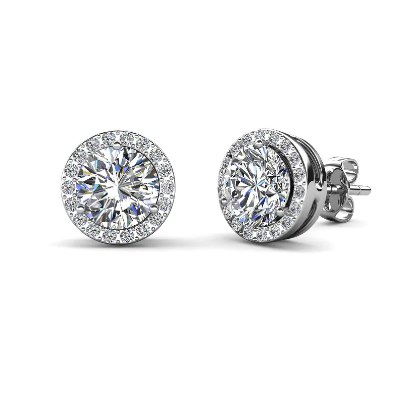 Women’s vintage drop earrings-Royal 18k White Gold Plated April Birthstone Halo Earrings with Round Cut Diamond Swarovski Crystals