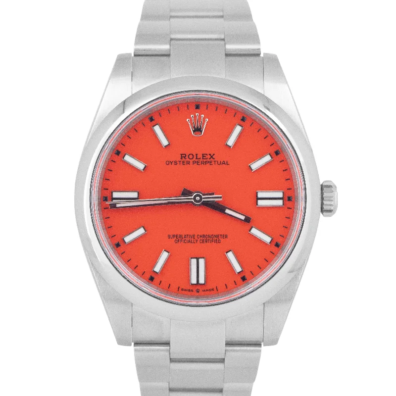 Unisex stainless steel strap watches-2021 NEW PAPERS Rolex Oyster Perpetual 41mm CORAL RED Watch 124300 Watch BOX