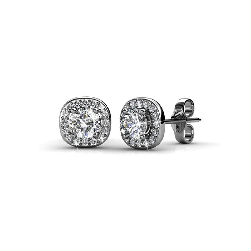 Women’s gemstone drop earrings-Ruth 18k White Gold Plated Halo Stud Earrings with Swarovski Crystals