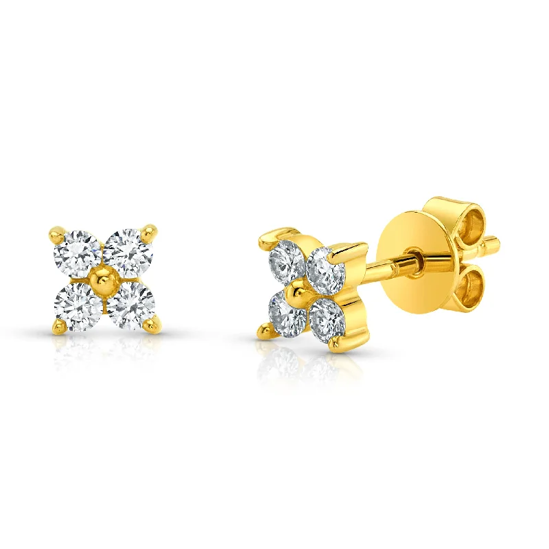 Women’s luxury engagement rings-LARGE QUARTET DIAMOND STUDS, 14kt GOLD