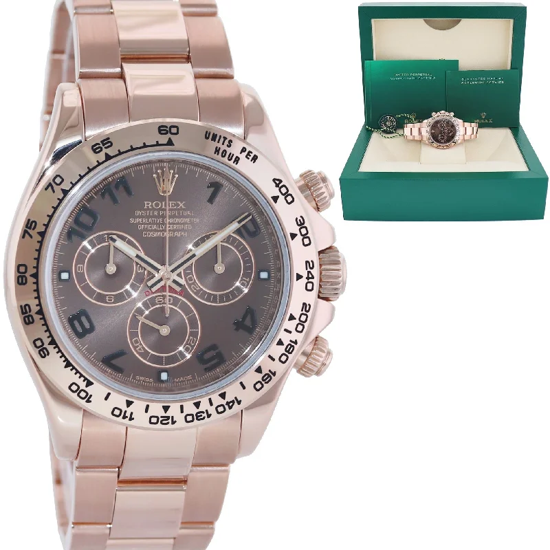 Unisex dress watches-2019 MINT Rolex Daytona Cosmograph Rose Gold Chocolate Arabic 116505 Chrono Watch