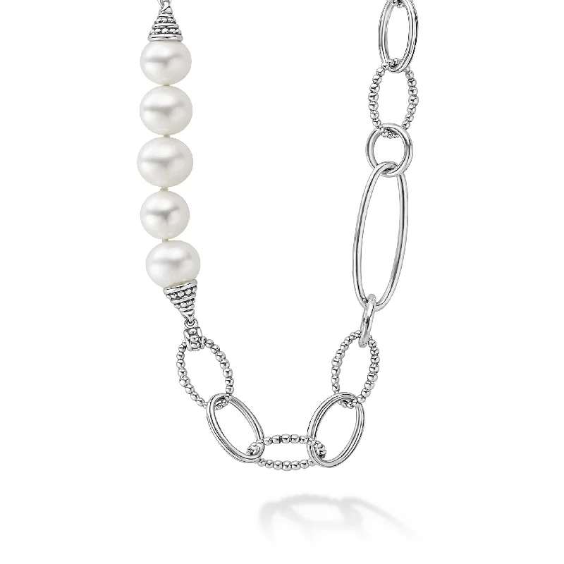 Women’s platinum necklaces-Luna Caviar Pearl Link Necklace