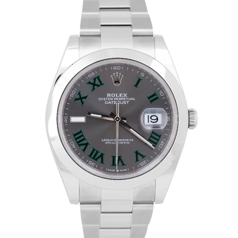 Unisex bright dial watches-NEW SEPTEMBER 2024 PAPERS Rolex DateJust 41mm WIMBLEDON Roman Steel 126300 BOX