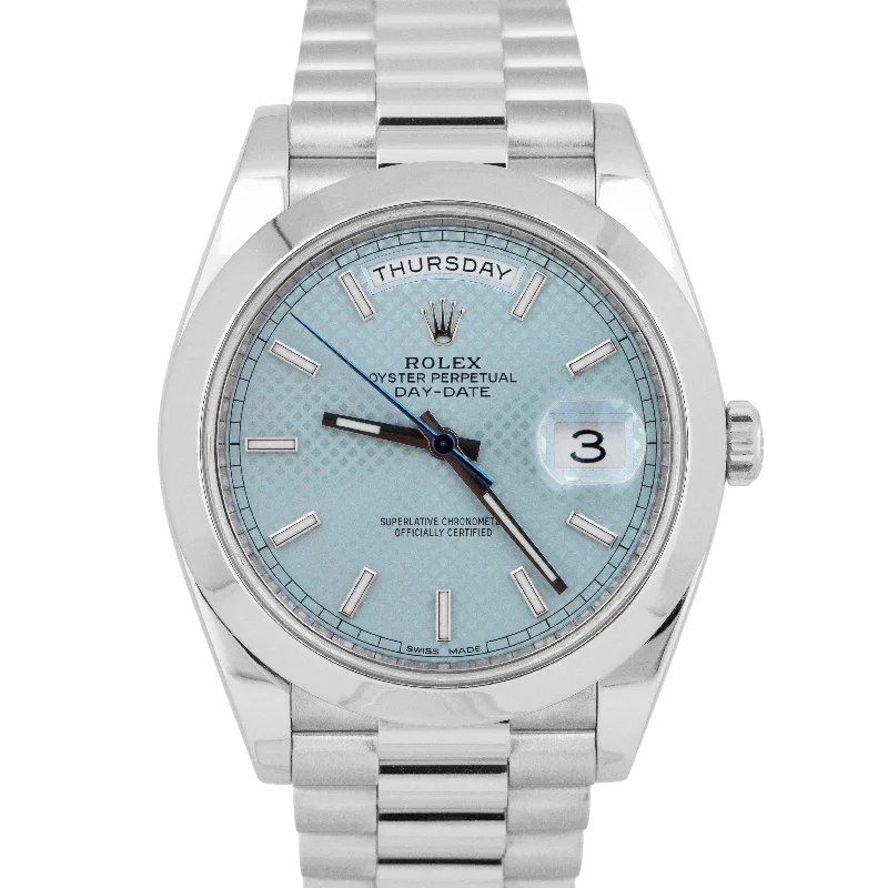 Unisex durable digital watches-MINT PAPERS Rolex Day-Date President 40mm Platinum Blue Motif Glacier 228206 BOX