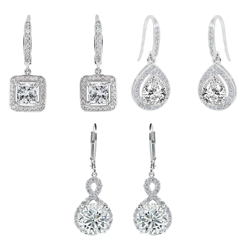 Women’s sparkly diamond earrings-Cate & Chloe Earrings Pack of 3 - Ivy, Alessandra, Isabel Drop Dangle White Gold Plated Earrings for Women