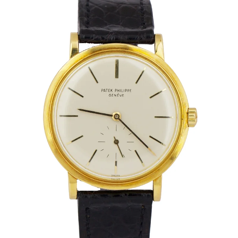 Unisex luxury metal watches-VINTAGE Patek Philippe Calatrava 35mm 18K Yellow Gold Ivory Leather 3429 Watch