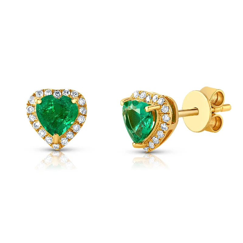 Women’s blue diamond engagement rings-EMERALD & DIAMOND HEART STUDS