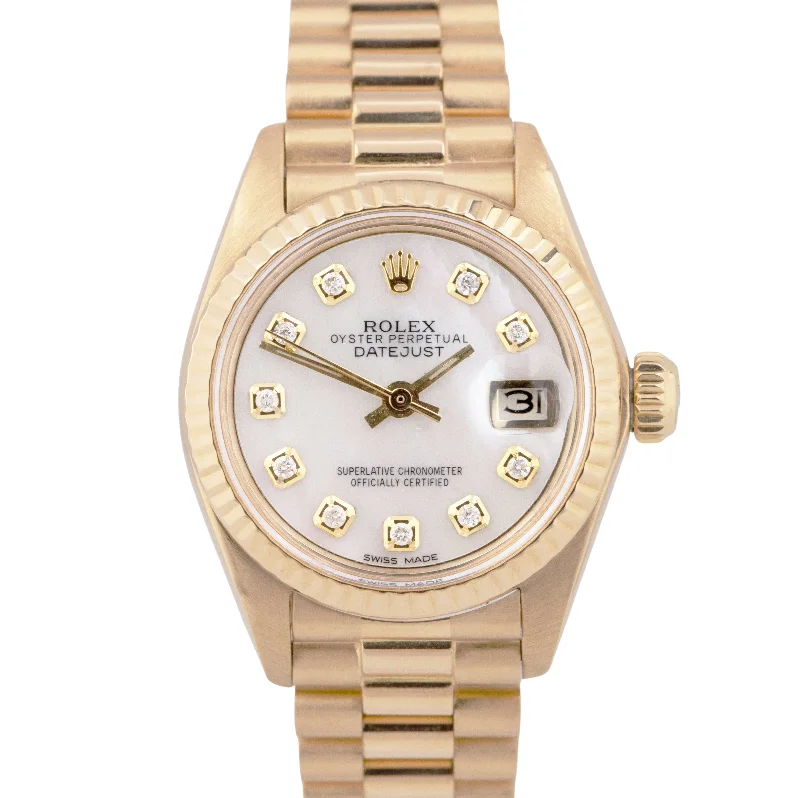 Unisex fashion smartwatches-MINT Ladies Rolex Presidential Date 26mm 6917 Mother of Pearl Diamond Watch BOX