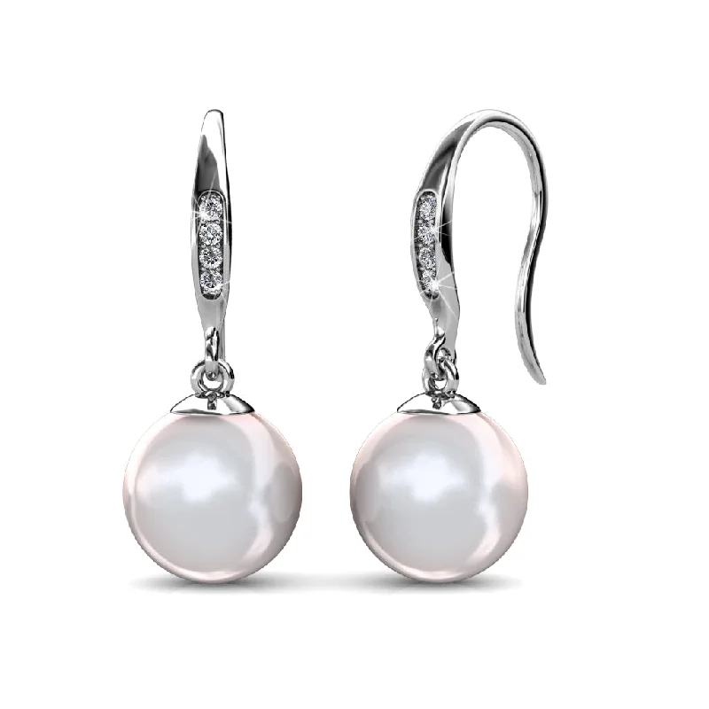 Women’s gold earrings-Betty 18k White Gold Plated Freshwater Pearl Drop Dangle Earrings with Swarovski Crystals