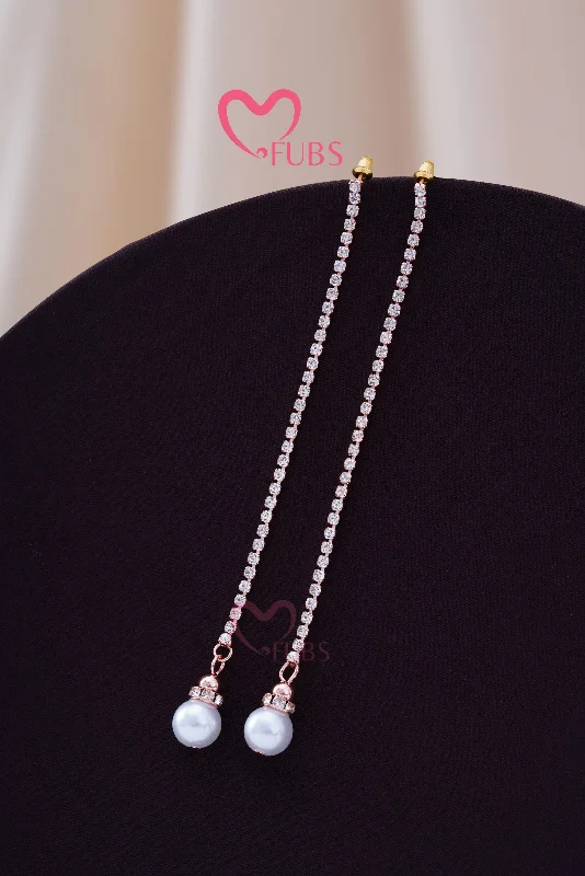 Women’s sparkling ruby necklaces-Golden Pearl And Stone Embellished Long Chain Earring