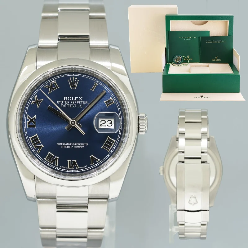 Unisex vintage watches-MINT Rolex DateJust 36 116200 Blue Roman Oyster Steel 36mm Watch Box