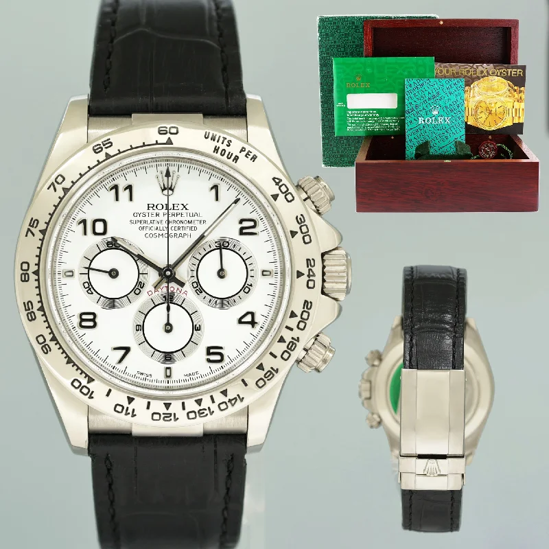 Unisex date display watches-1999 MINT Rolex Daytona White Gold Zenith 16519 White Arabic Dial Leather Watch Box