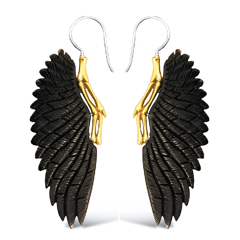 Women’s hoop and stud earrings-<span>ESH-132<span>: </span></span>Etched Feathers - Horn