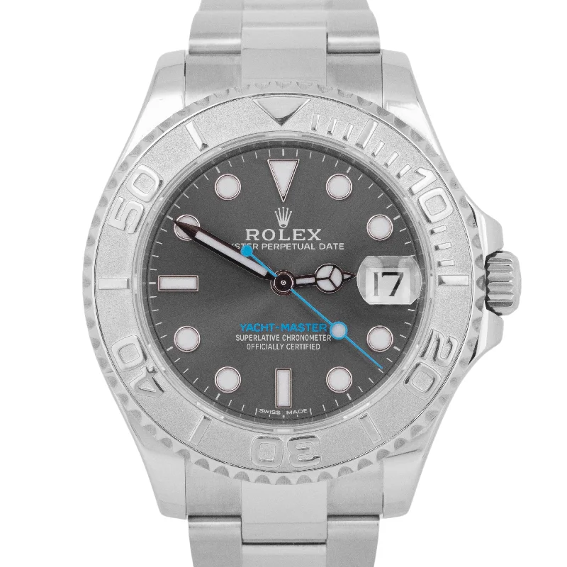 Unisex large face digital watches-MINT 2023 Rolex Yacht-Master Midsize Stainless Steel RHODIUM Blue 37mm 268622