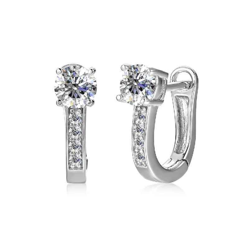 Women’s engraved earrings-Moissanite by Cate & Chloe Genesis Sterling Silver Hoop Earrings with Moissanite Crystals