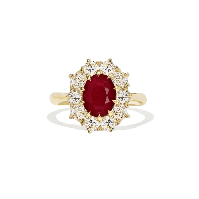 Women’s halo engagement rings-Ruby & Old European Cut Diamond Cluster Ring