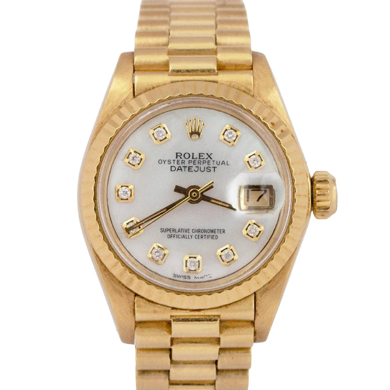 Unisex retro style watches-MINT Ladies Rolex Presidential Date DIAMOND Mother of Pearl 18K 26mm 6917 Watch