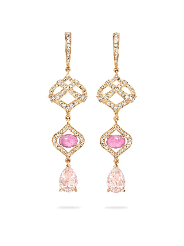 Women’s luxury gold earrings-Woodland Morganite Diamond Rose Gold Drop Earrings