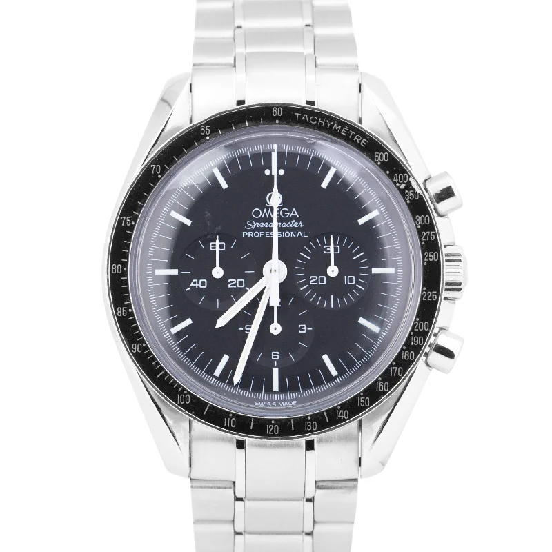 Unisex watches with interchangeable bands-MINT Omega Speedmaster Moonwatch Manual Stainless 3572.50 Black 42mm Watch BOX