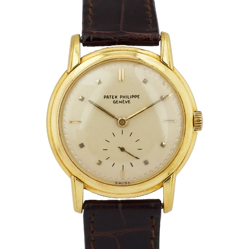 Unisex multi-function watches-VINTAGE Patek Philippe Calatrava 34mm IVORY Manual 18K Yellow Gold Leather 2500