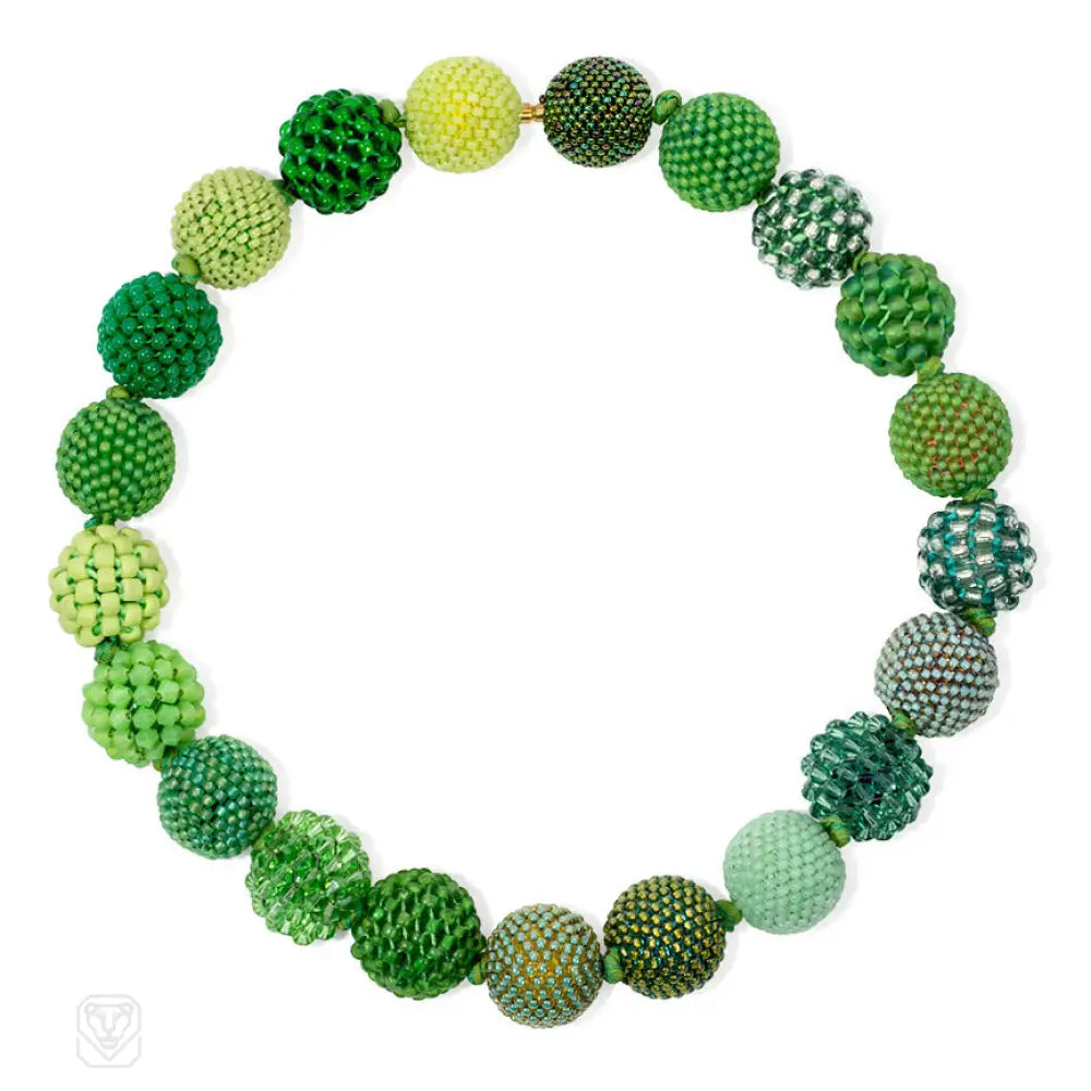 Women’s fancy necklaces-Glass and crystal beaded necklace in shades of green