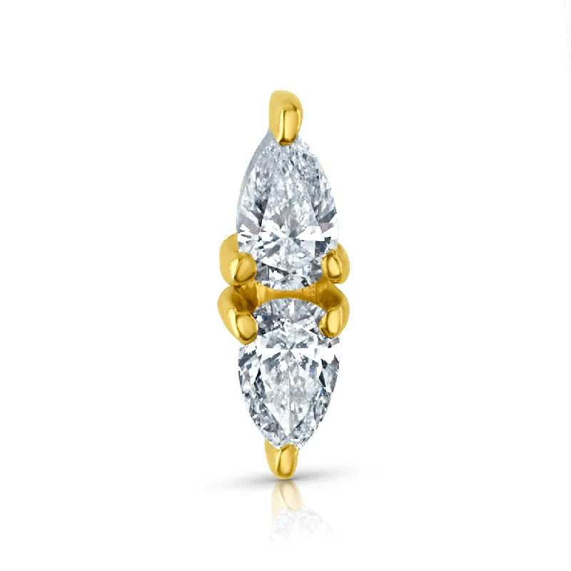 Women’s channel-set engagement rings-SINGLE MIRRORED PEAR DIAMONDS FLAT BACK STUD, 14kt Gold