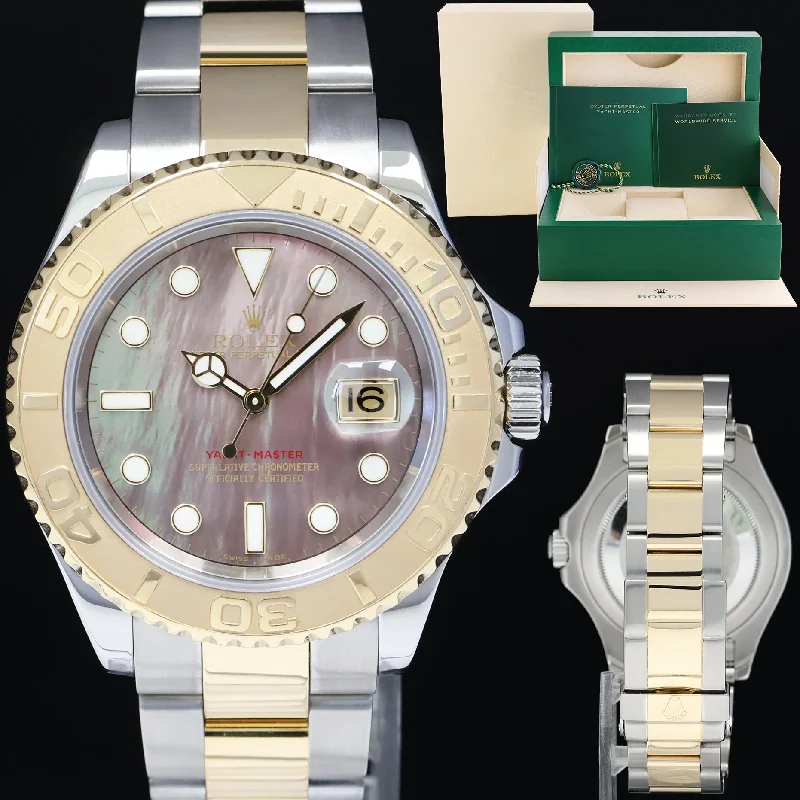 Unisex classic watches-2007 MINT Rolex Yacht-Master 16623 Dark Mother of Pearl Two Tone Yellow Gold Watch